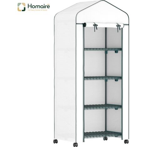HOMAIRE Gewächshaus en acier avec rouleau, rayons et feuilles hiverproof pour balcon et jardin, idéal pour tomates, fleurs et plantes, dimensions 69x50x165 cm, couleur blanche (1/5)