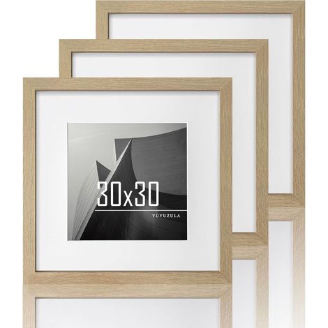 Bilderrahmen 30x30cm Holz Quadratisch Fotorahmen MDF Natur Beige 3er Set (1/5)