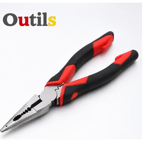 Pince à bec long 8 pouces type allemand 209 mm dénudage sertissage TPR 26,5 × 8,5 × 2,2 cm 268 g – Livraison gratuite (1/2)