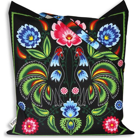 Borsa folk di Łowicz, impregnata, galli verdi, ritaglio nero (1/5)