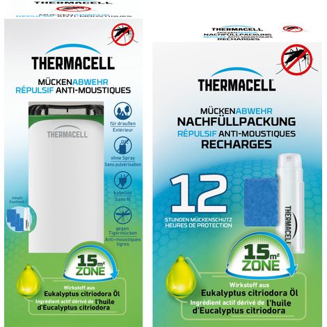 THERMACELL Diffuseur Répulsif Anti Moustiques & Moustiques Tigres - Extérieur - Sans Fil Nomade - Zone de Protection 15m² - Effet Rapide - Inodore - Recharges 12h - 1 Cartouche Gaz + 3 Plaquettes - Bl (1/5)
