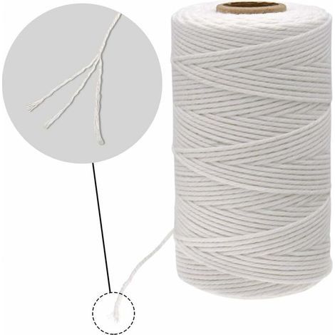 Makramee-Baumwollkordel, weiße Schnur, 2 mm x 100 m, für Bastelarbeiten, Kochen, Fleischbinden und Verpackungen (1/3)