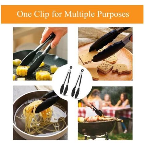 Pince de Cuisine - Inox - 22 cm - Silicone Résistante - Noir - Multifonctionnelle (1/4)