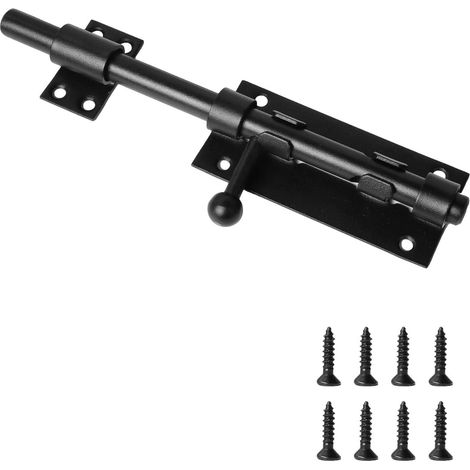 Verrou de porte robuste verrouillable avec trou de cadenas, en acier inoxydable 304, avec vis, pour chambre à coucher, toilettes, noir (200 mm) (1/5)