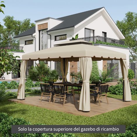 Ersatzdach für 3x4m Gartenpavillon mit 2-stufigem Dach in Beige Polyester