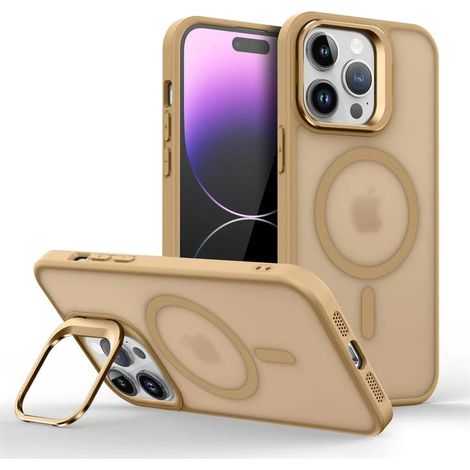 (iPhone 12 mini, or) Étui de téléphone magnétique antichoc pour iPhone avec support et protection d'objectif en verre. (1/3)