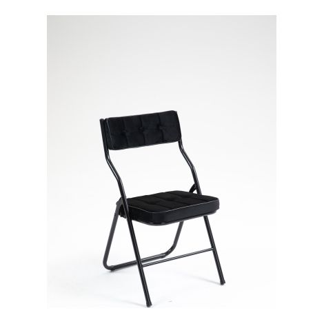 Lot de 2 chaises pliantes - Chaise de salle à manger pliable avec coussin - Tissu effet velours-noir (1/5)