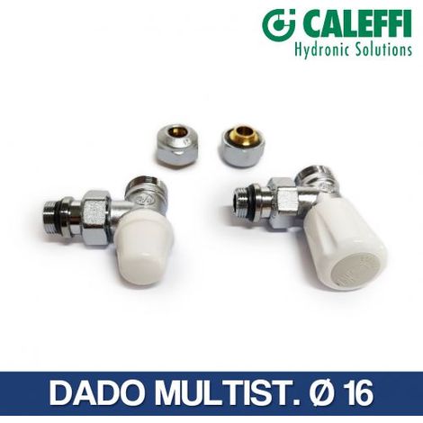 VALVOLA E DETENTORE TERMOSTATIZZABILE RAME 12 14 MULT 16 A SQUADRA CALEFFI 24685 DADO X MULTIST. DA 16 (24685 + 2X24687)