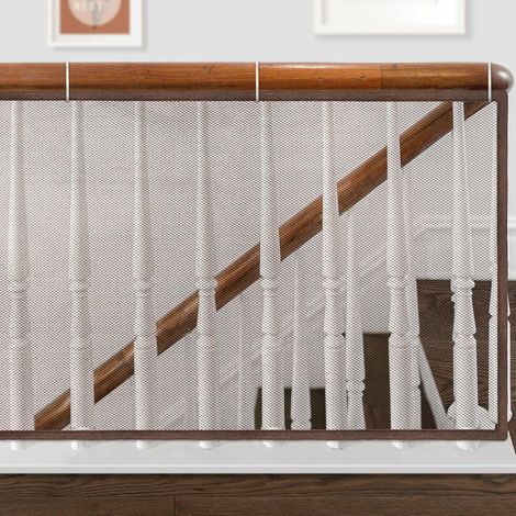Rete di sicurezza per ringhiera delle scale, sicurezza bambini, protezione balcone, 300×80 cm, marrone (1/5)