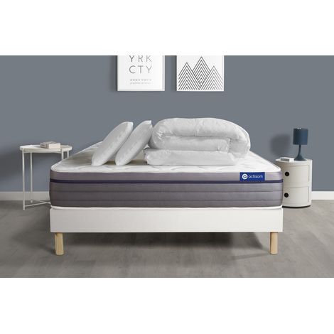 Ensemble matelas sommier Actiflex zen 160 x 200 cm 2 oreillers et couette Ressorts ensachés et mémoire de forme - Couleur : Blanc (1/5)