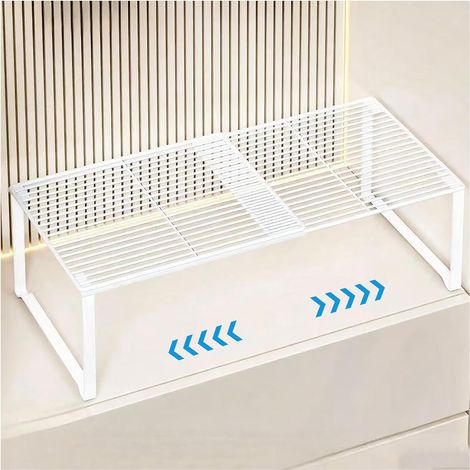 Caja de almacenamiento con estante de alambre retráctil – longitud ajustable de 15 a 24,4 pulgadas, apilable para cocina/despensa/baño/zapatero/trastero (blanco) (1/3)