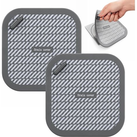 Lot de 2 Bouchons de Douche Anti-Odeur en Silicone, 15x15cm Couvercle de Vidange Carré, Clapet Étanche Universel pour Évier de Cuisine, Salle de Bain, Baignoire, Anti-Insectes et Cheveux avec Poignée (1/5)