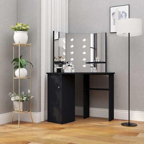 vidaXL Tocador de esquina con LED negro 111x54x141,5 cm (1/5)