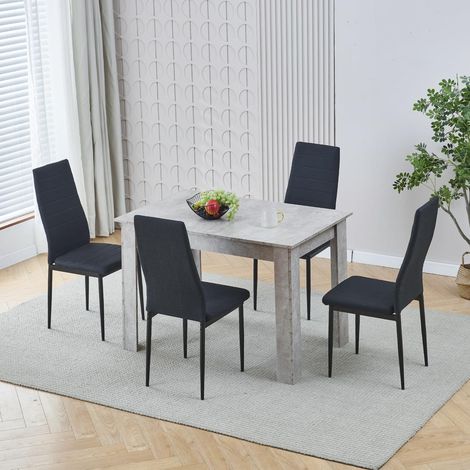 Dining Room Set, Beton Grey Dining Table with Chairs, 110x70 cm Table and Chairs for Living Room Home Kitchen (Table with 4 Chairs, Black Linen)