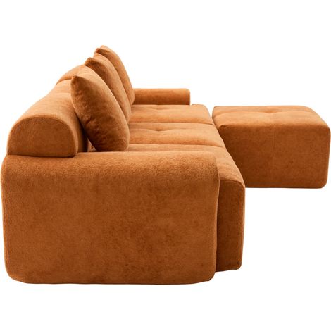 Sofá modular de esquina en L de tela naranja, 3 plazas, sin montaje, MODENUIT (1/5)