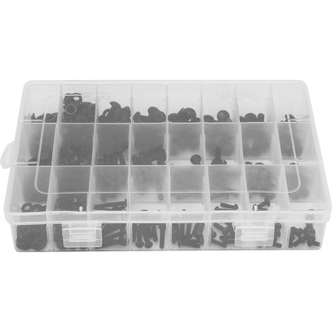 570 pièces écrous boulons hexagonaux en acier au carbone noir, kit de visserie avec rondelles plates et 3 clés Allen (1/5)