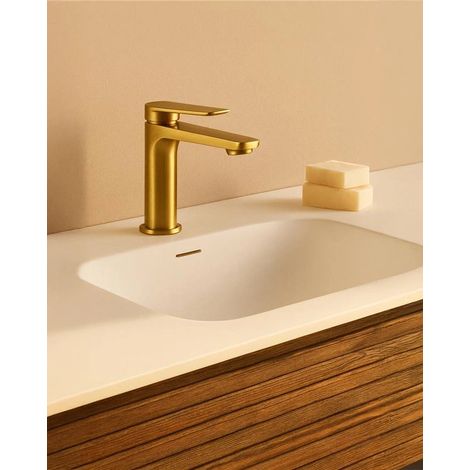 Miscelatore lavabo senza scarico in ottone oro spazzolato Momo (1/3)