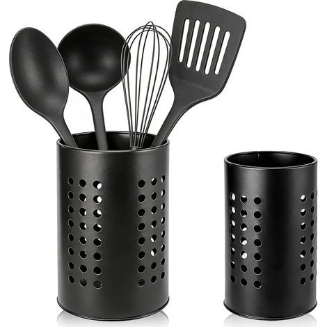 2pcs Porte-Ustensiles de Cuisine en Acier Inoxydable Porte-Couverts pour Plan de Travail Organisateur de Cuisine et Récipient de Rangement Pot Ustensiles pour Fourchette Baguettes Cuillère (1/5)