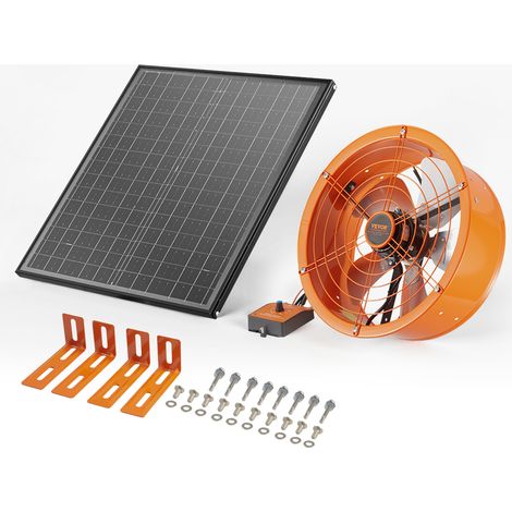 VEVOR Ventilatore a Timpano Φ400 x 150 mm Ventilatore di Scarico per Soffitta a Energia Solare da 613,53 L/s con Termostato Regolabile e Rete Esterna, Ventilazione Silenziosa per Tetto, Garage, Nero