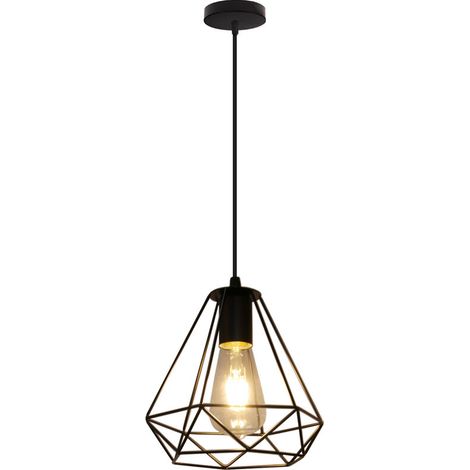 – Lustre industriel vintage E27 en métal noir – Abat-jour 20x20 cm – Câble réglable 100 cm – Douille E27 pour ampoule LED/halogène (1/5)
