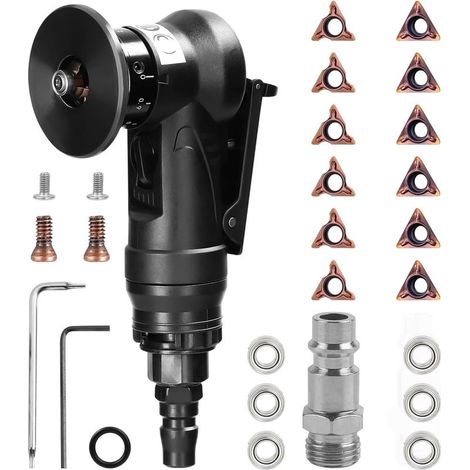Mini máquina de chaflaneado neumática, herramienta de chaflaneado neumática manual, 30.000 rpm, ángulo de arco de 45° con entrada de aire de 6,35 mm para cortar rebabas de chaflán (cuchillas de ángulo (1/5)