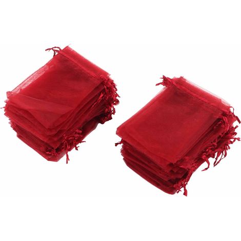 100 transparente Organzabeutel 10x15cm mit Kordelzug für Schmuck, Hochzeiten, Geschenke - Rot (100er-Packung) (1/5)