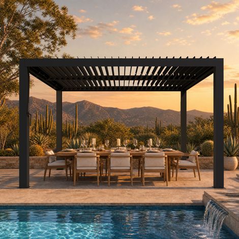 Modern Shade 3 x 3.6 m Pergola Wasserdicht Aluminium-Pfosten mit Lamellendach Terrassenüberdachung USB-Ladeanschluss (1/5)