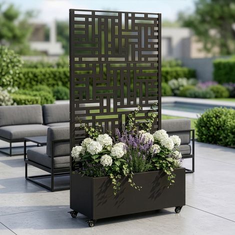 Casa.Pro – Jardinière brise-vue acier galvanisé 186 x 120 x 40 cm noir – Séparateur de pièce avec bac à fleurs – Résistant aux intempéries (1/5)