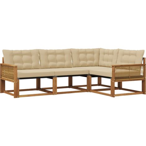 Set di divani da esterno con cuscino 4 pz  Salotto da Giardino Naturale e Beige (1/5)