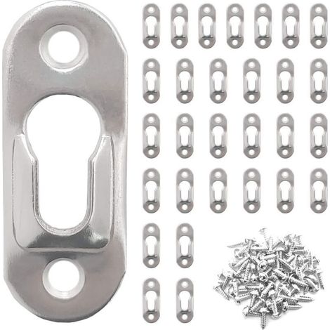 30 ganci a occhiello in metallo da 42 mm x 16 mm con 60 viti, ideali per appendere specchi, cornici e altri oggetti a parete in interni - Argento
