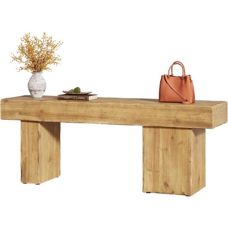 Tribesigns Banque en Bois Massif 120 cm - Banc Rustique pour Salle à Manger, Banc d'Entrée Chaussures, Siège pour Salon, Chambre, Couloir, Bout de Lit - Mobilier Brun (1/5)