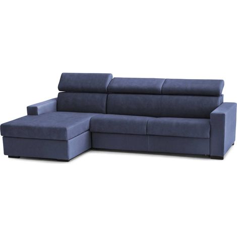 Talamo Italia Divano Letto Alda, Divano ad angolo, 100% Made in Italy, Sofà con apertura girevole, con Penisola contenitore Sinistra, con Braccioli standard, Cm 280x95h85, Blu, con imballo rinforzato