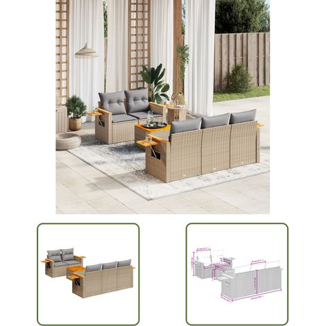 The Living Store 6-tlg. Garten-Sofagarnitur mit Kissen Beige Poly Rattan - Gartenmöbel Set - Esszimmergarnitur - Lounge Möbel - Outdoor Sofa - Rattan Gartenmöbel (1/3)