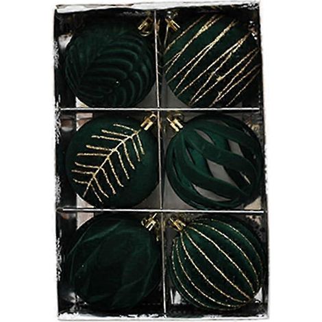 6 boules de Noël en velours rouge vin, floquées, 6 pièces, blanches, rouges, vertes, vert foncé, décorations de Noël pour sapin (1/5)