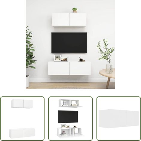 vidaXL Wandhalterung - 2-tlg. TV-Schrank-Set Weiß Holzwerkstoff (1/5)