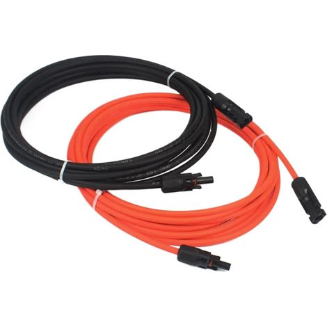Connecteurs et câbles pour panneau solaire – 2 câbles de rallonge photovoltaïques (PV1-F 6,0 mm², 1 m/câble) – Connecteurs MC4 IP67 – 14 AWG (noir + rouge) (1/5)