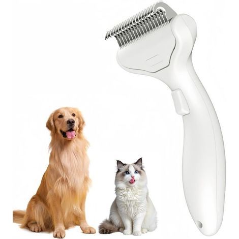 Undercoat brush for dogs and cats, detangling brush for long-haired pets, dog brush with release button - white (1/5)