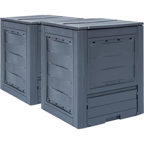 Composteurs de jardin 2 pièces en plastique gris 260 L chacun 60 x 60 x 73 cm - PANGIVO (1/5)