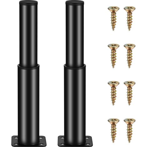 Pieds de meubles réglables noirs, hauteur 15-25 cm, lot de 2, en métal pour table, canapé ou lit. (1/5)