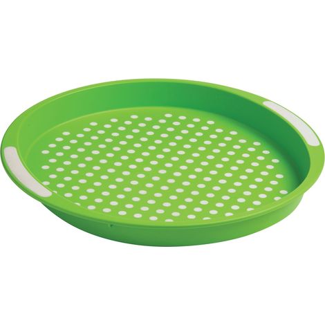 Premier Housewares Anti-Slip Round Serving Tray / Dinner Tray For Kitchen / Home Use Green and White Made from PP Plastic with TPE Handles H3 x W20 cm