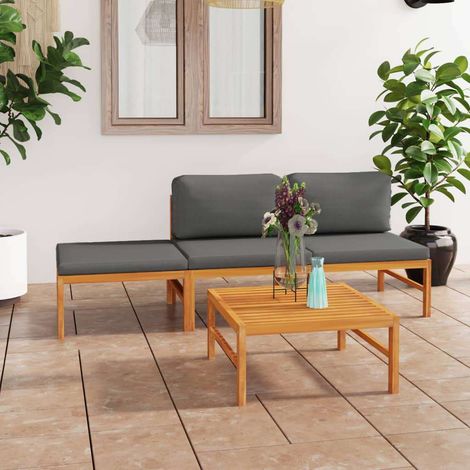 vidaXL Salon de jardin 4 pcs avec coussins gris Bois de teck solide (1/5)