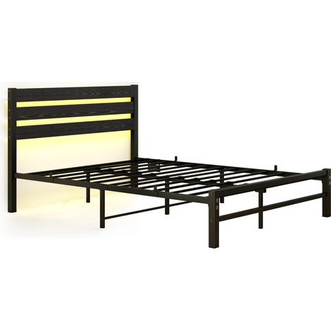 Estructura de cama 140x200 cm de metal negro con cabecero, LED y almacenaje (1/5)