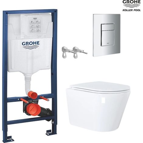 Bastidor empotrado GROHE pack cisterna y pulsador cromo brillo con inodoro suspendido Vortex Orion blanco 51,5 cm de Koller Pool