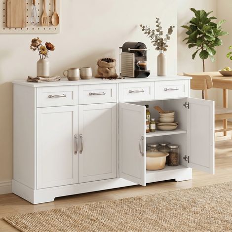 Meuble de cuisine 4 tiroirs 4 portes 140 x 38 x 80 cm Blanc, gain de place au quotidien (1/5)