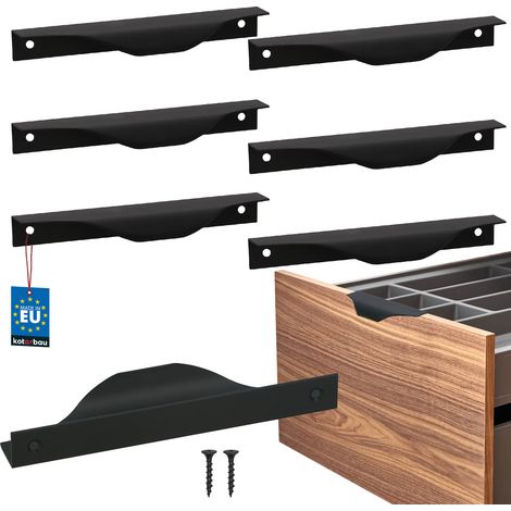 KOTARBAU® Modern Edge Möbelgriffe, Aluminium, Mattschwarz, 128/148 mm, 6er-Set