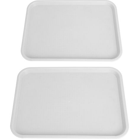 Lot de 2 plateaux rectangulaires moyens en plastique robuste antidérapant, assiettes épaisses pour cantine restaurant fast-food blanc (1/5)