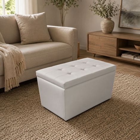 Talamo Italia - Pouf contenitore Felicita, Baule contenitore, Supporto per divano, Poggiapiedi con box, Made in Italy, 90x45 h45 cm, Bianco (1/4)