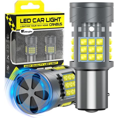 1157 BAY15D Ampoule LED avec Ventilateur de Refroidissement, Sans Erreur CANBUS, 500% Luminosité, 3000 LM, Blanc P21/5W 1157A 1157NA LED pour DRL Feux Recul Clignotants Stop, 2 PCS (1/5)