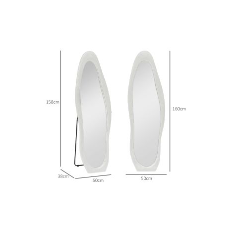 Miroir pleine longueur 50 x 160 cm, miroir sur pied avec cadre aspect velours, miroir mural irrégulier ondulé pour chambre, salon, blanc (1/5)