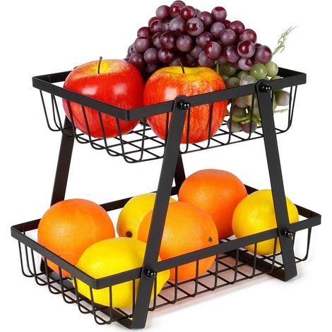 Panier à fruits en métal noir à deux niveaux (1/5)